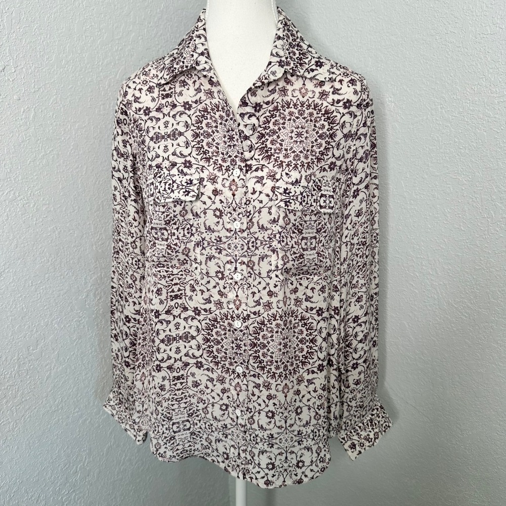 L'AGENCE "Tyler"‎ 100% Silk Medallion Print Button-Down Blouse XXS